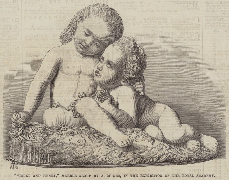 "Violet y Henry," grupo de mármol por A Munro, en la Exposición de la Real Academia de English School