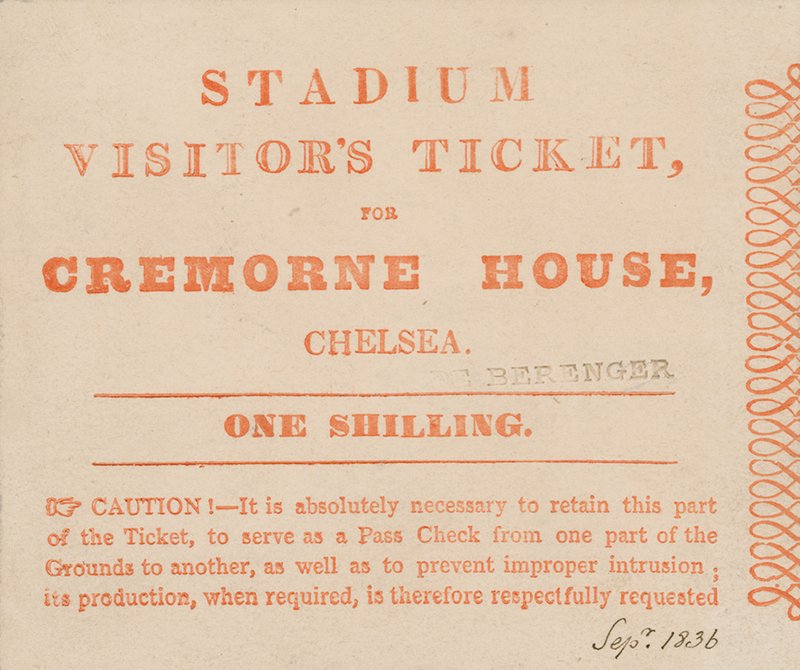 Entrada de visitante para El Estadio, Casa Cremorne, Londres, septiembre de 1836 de English School