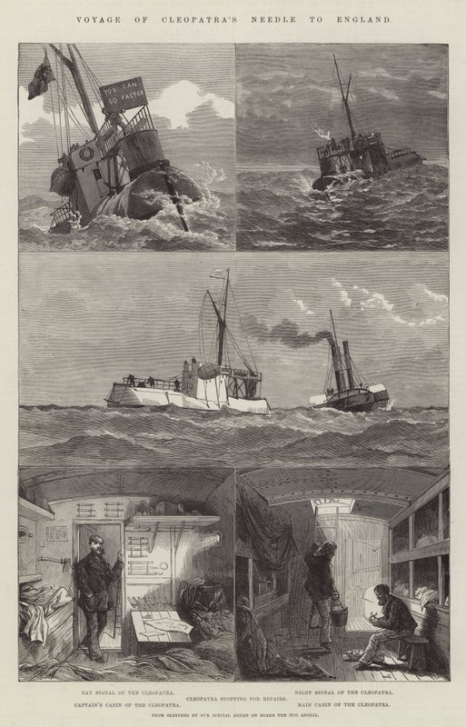 Viaje de la Aguja de Cleopatra a Inglaterra (grabado) de English School