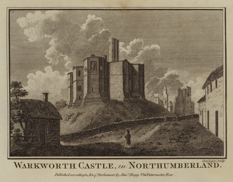 Castillo de Warkworth, en Northumberland (grabado) de English School