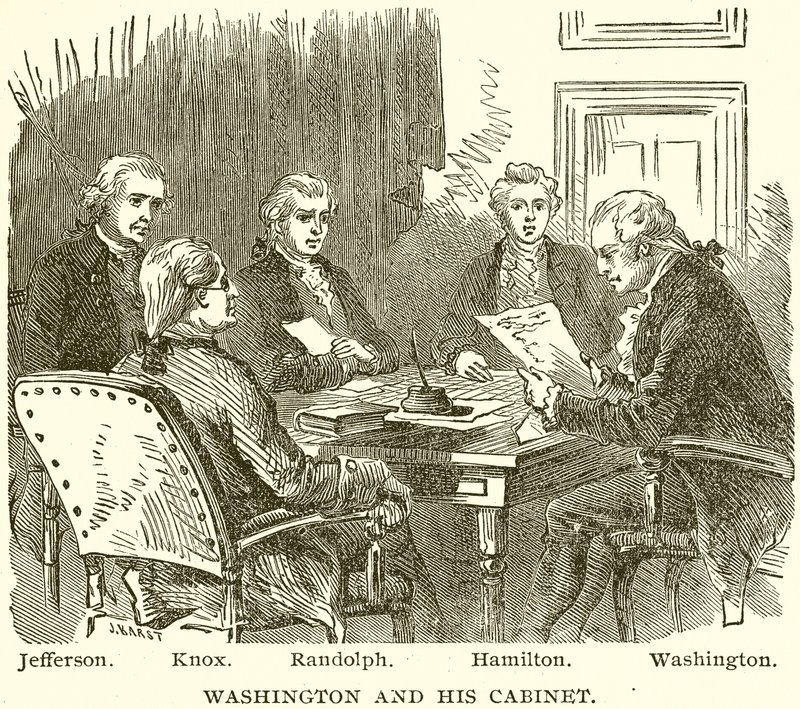Washington y su gabinete. Jefferson. Knox. Randolph. Hamilton. Washington de English School