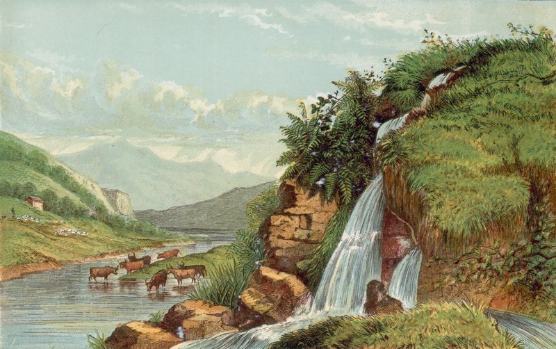 Cascada y ganado de English School