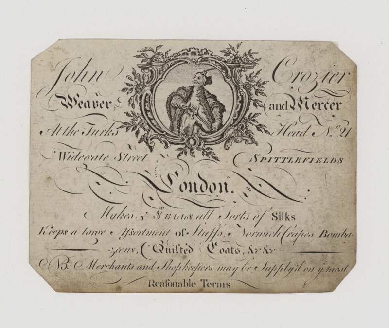 Tejedor y Mercer, John Crozier, tarjeta comercial de English School