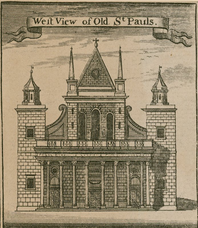 Vista oeste de la Antigua Catedral de San Pablo, Londres de English School