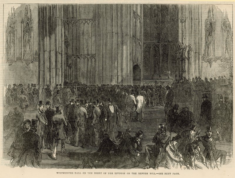 Salón de Westminster en la noche de la división sobre el proyecto de ley de reforma de English School