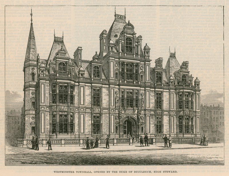 Ayuntamiento de Westminster, inaugurado por el Duque de Buccleuch, Alto Mayordomo de English School