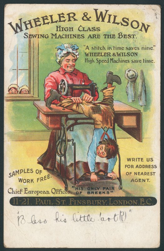 Wheeler & Wilson, Máquinas de Coser - remendando los pantalones de un niño de English School