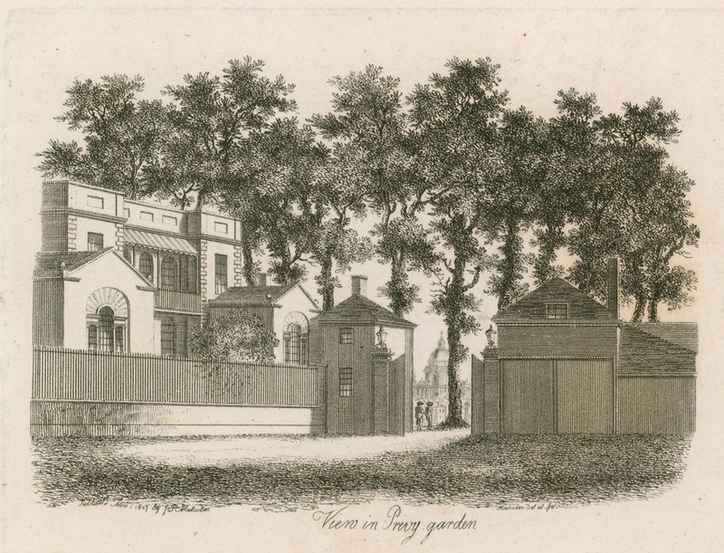 Corte o Patio de Whitehall, Casa Vanbrugh, demolida en 1898 de English School