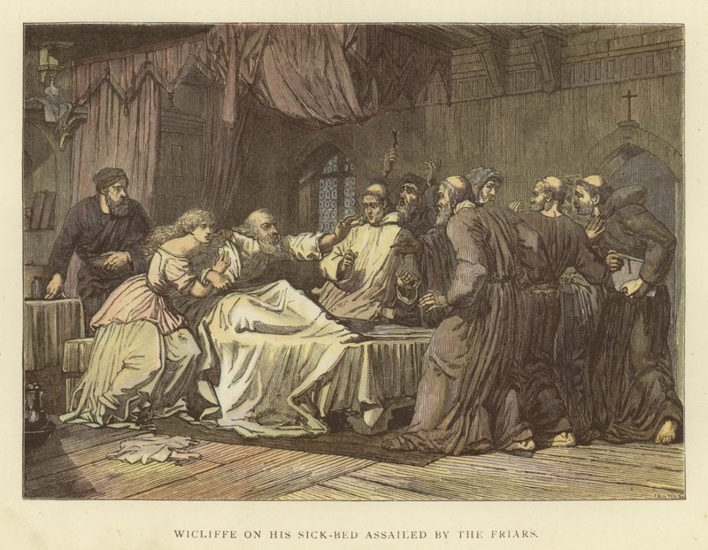 Wicliffe en su lecho de enfermo asaltado por los frailes de English School