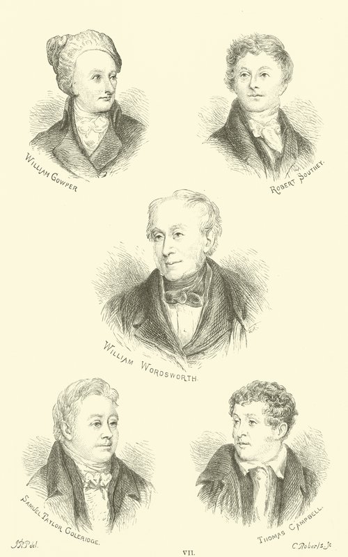 William Cowper, Robert Southey, William Wordsworth, Samuel Taylor Coleridge, Thomas Campbell de English School