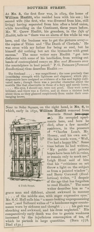William Hazlitt y 6 Frith Street de English School