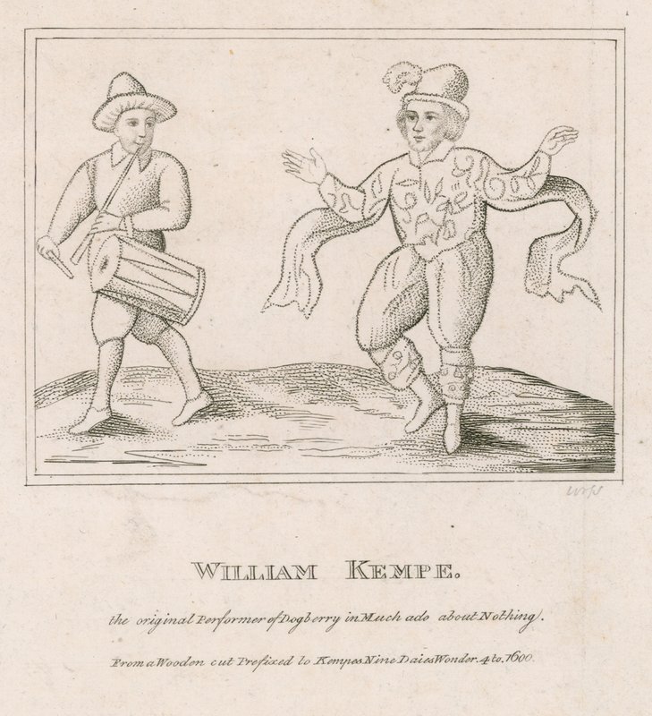 William Kempe, el intérprete original de Dogberry en Mucho ruido y pocas nueces de English School