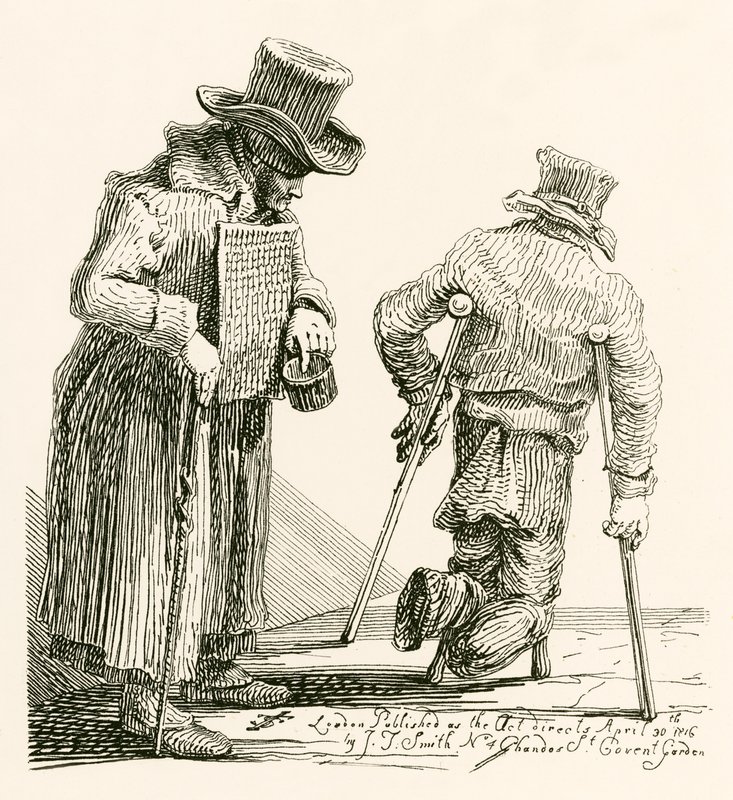 William Kinlock, un mendigo ciego, que perdió la vista en Gibraltar de English School