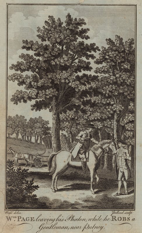 William Page dejando su carruaje mientras roba a un caballero cerca de Putney de English School