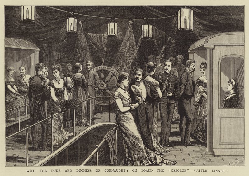 Con el duque y la duquesa de Connaught, a bordo del "Osborne", "Después de la cena" de English School