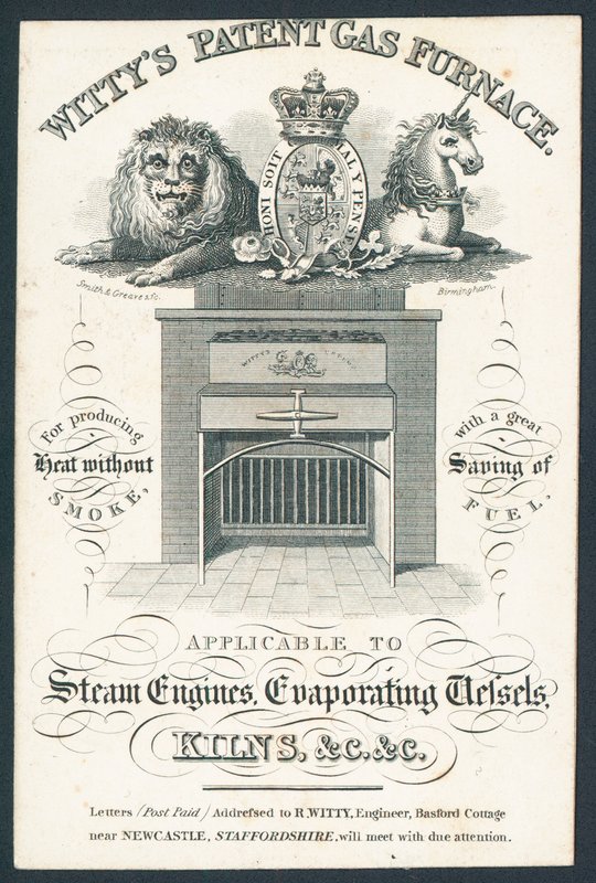 Wittys Patent Gas Furnace, tarjeta comercial de English School