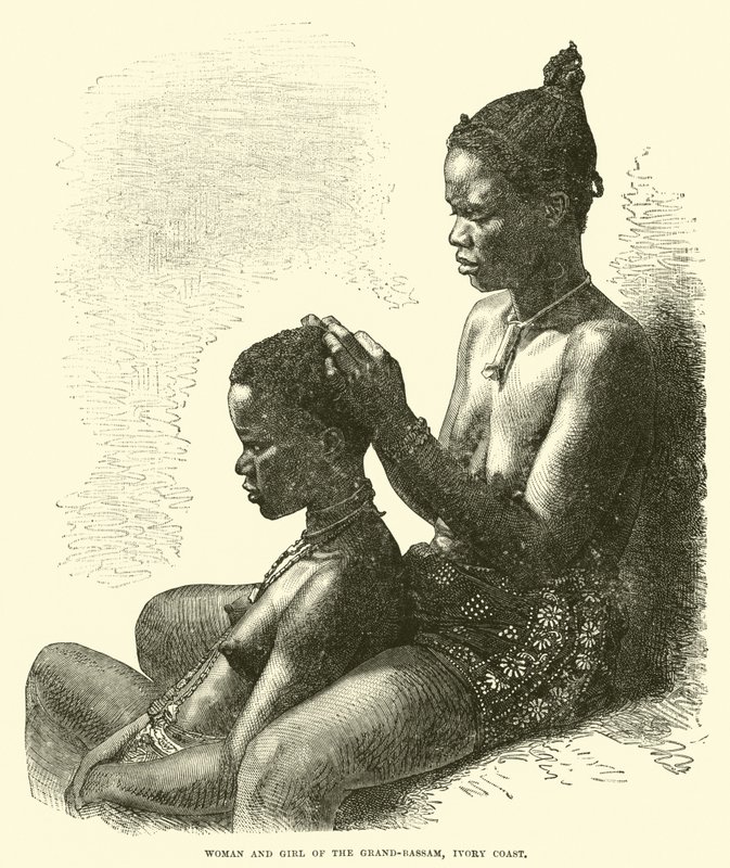Mujer y niña del Grand-Bassam, Costa de Marfil de English School