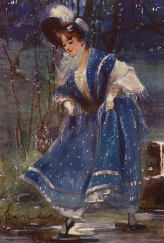 Mujer en azul, diseño de calendario (litografia en color) de English School