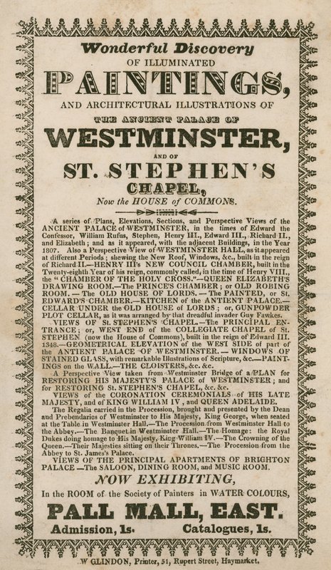 Maravilloso descubrimiento de pinturas iluminadas e ilustraciones arquitectónicas del antiguo Palacio de Westminster y de la Capilla de San Esteban, ahora la Cámara de los Comunes de English School