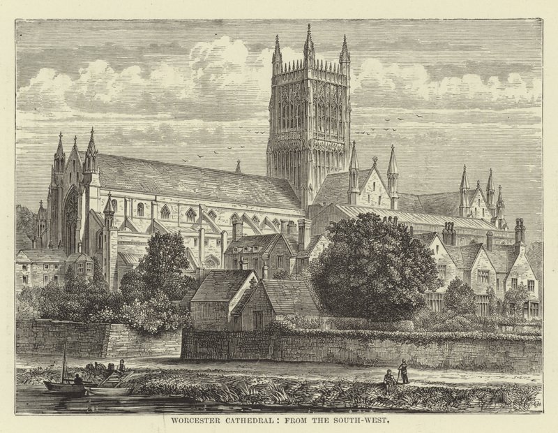 Catedral de Worcester, desde el suroeste de English School