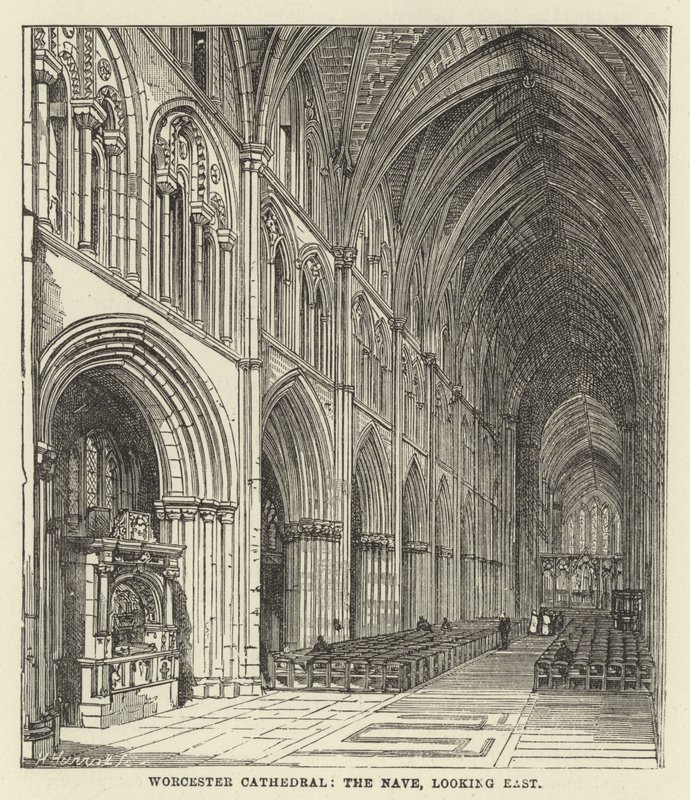 Catedral de Worcester, la nave, mirando al este de English School