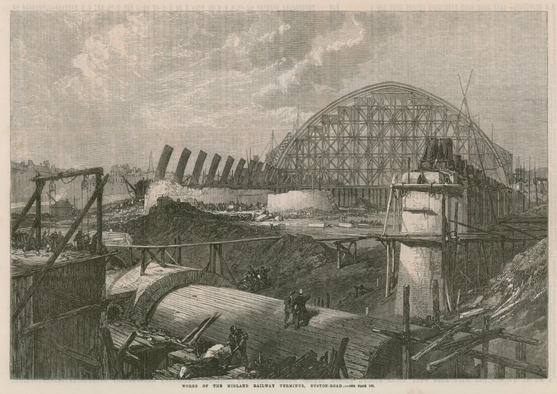 Obras de la terminal del Ferrocarril Midland en Euston Road de English School