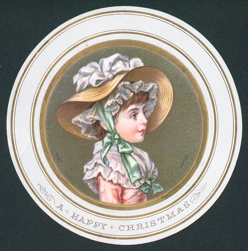 Niña joven con sombrero, tarjeta de Navidad de English School