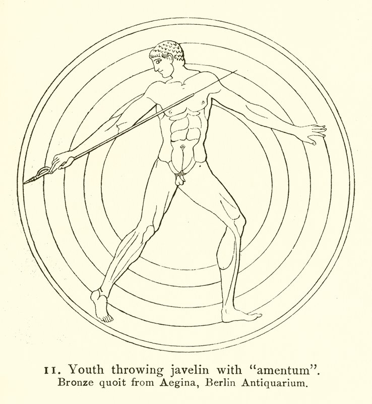 Joven lanzando jabalina con amentum de English School