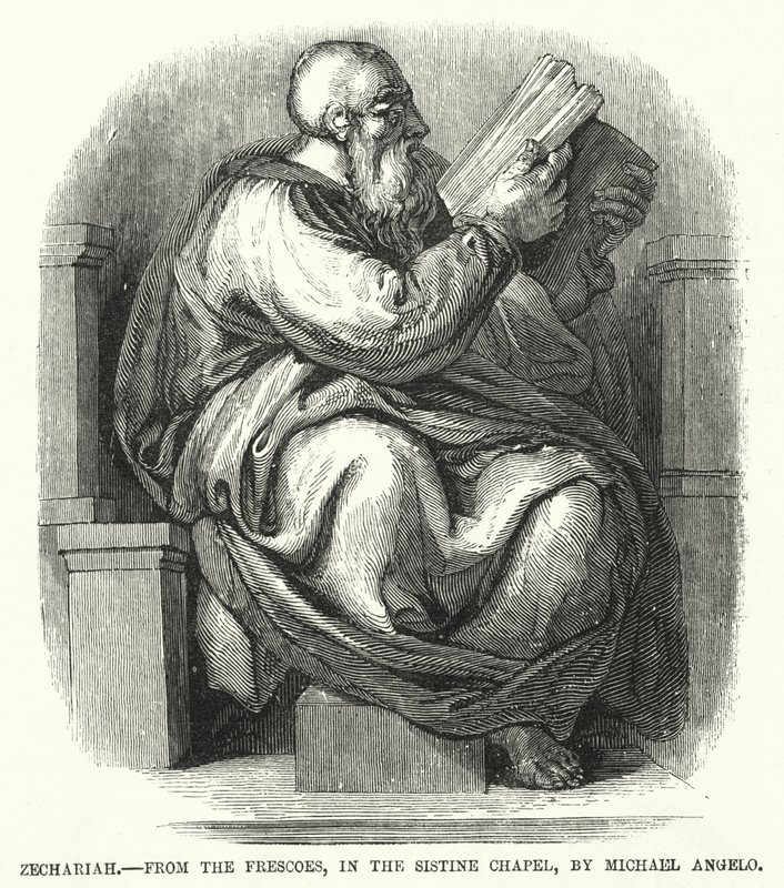 Zacarías, de los Frescos, en la Capilla Sixtina, por Miguel Ángel (grabado) de English School