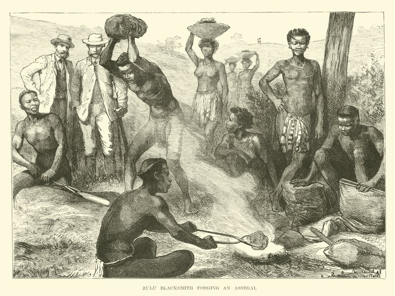 Herrero zulú forjando un Assegai de English School