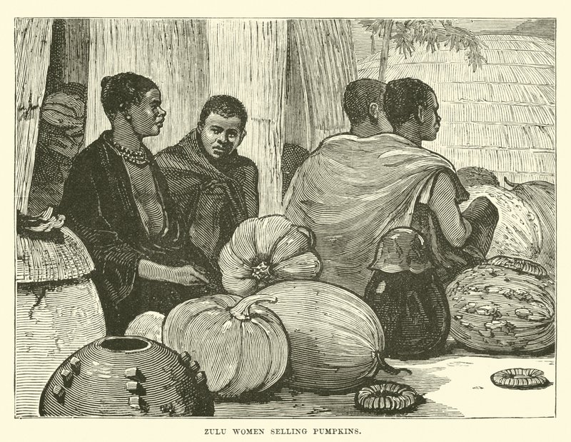 Mujeres zulúes vendiendo calabazas de English School
