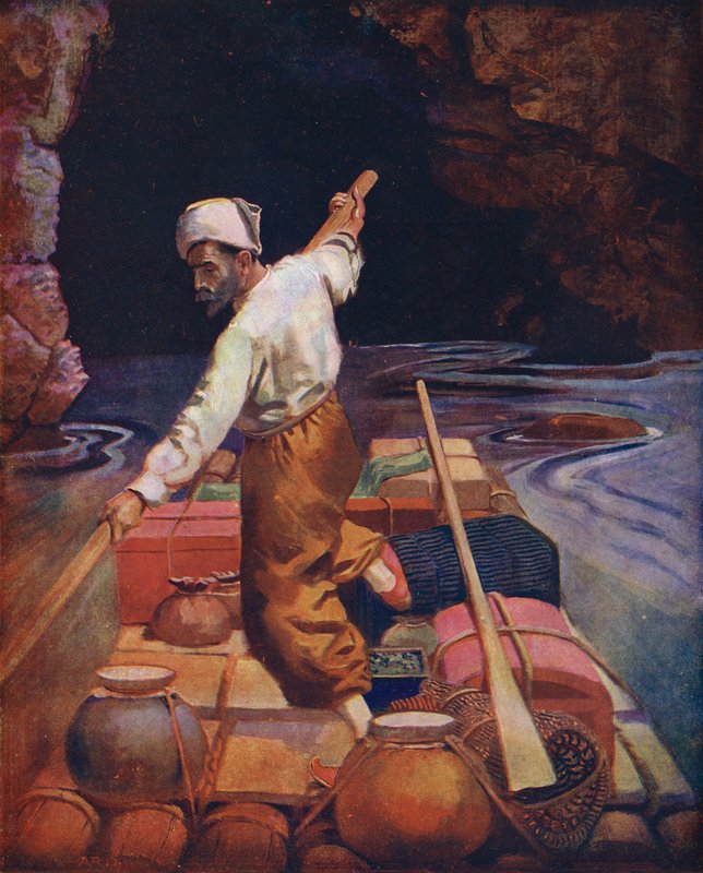 Sindbad en su balsa (litografía en color) de Enoch Ward