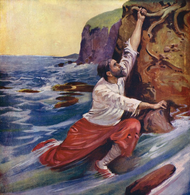 La fuga de Sindbad (litografía en color) de Enoch Ward