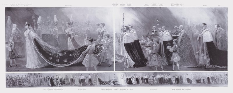 Las procesiones del Rey y la Reina, coronación del Rey Eduardo VII y la Reina Alejandra, Abadía de Westminster, Londres de Enoch Ward