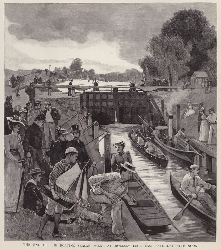 El final de la temporada de navegación: escena en Molesey Lock en el río Támesis, Surrey de Enoch Ward
