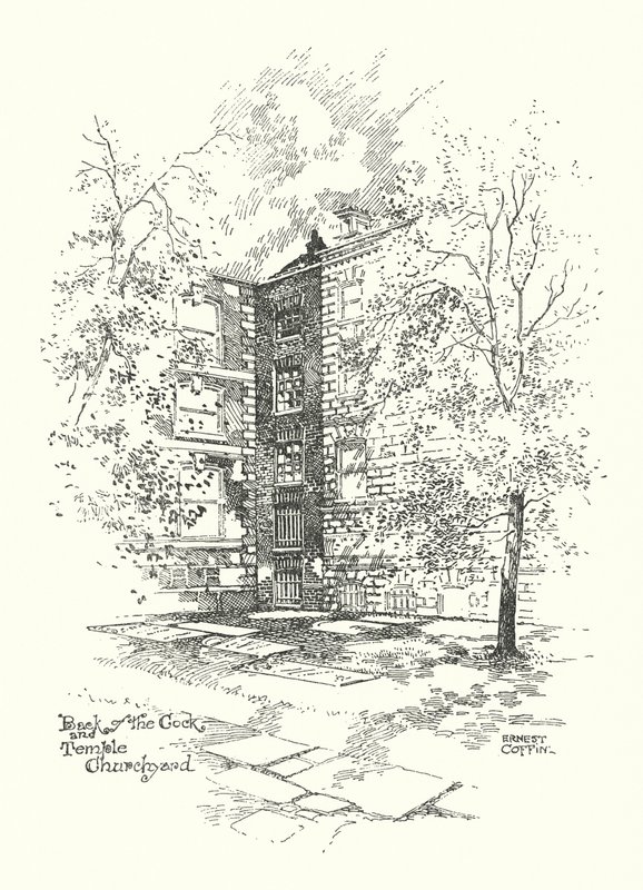 Londres antiguo: parte trasera del patio de la iglesia de Cock and Temple (litografía) de Ernest (after) Coffin