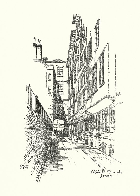 Old London: Middle Temple Lane (litografía) de Ernest (after) Coffin