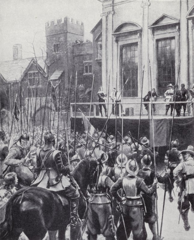 Ejecución del Rey Carlos I fuera de la Casa de Banquetes en Whitehall, Londres, 30 de enero de 1649 (litografía) de Ernest (after) Crofts