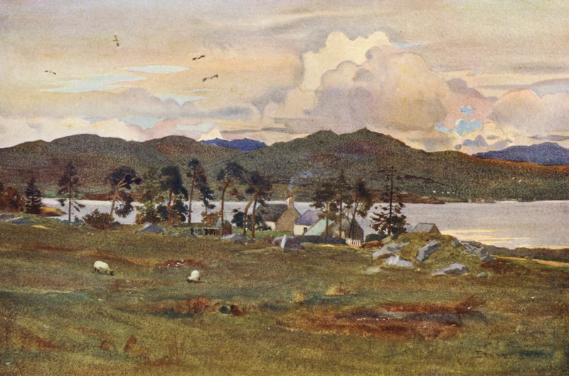 Lochinvar, con la casa del guarda (litografía en color) de Ernest Edward Briggs
