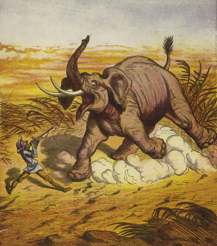 Jim Bold cazando un elefante de Ernest Henry Griset