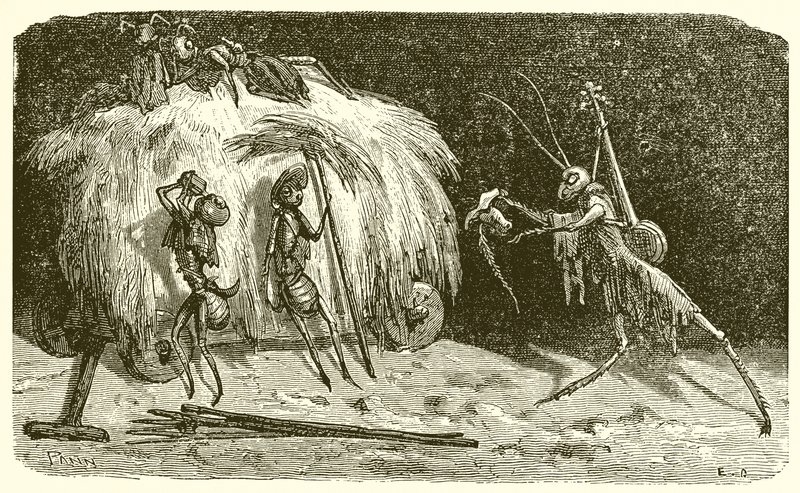 Las hormigas y el saltamontes de Ernest Henry Griset