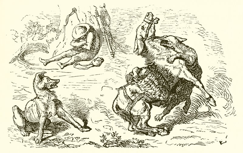 El asno, el perro y el lobo de Ernest Henry Griset