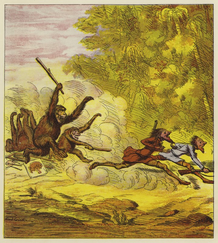 Los Hermanos Valientes perseguidos por gorilas enojados de Ernest Henry Griset