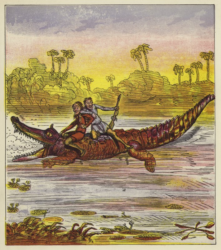Los hermanos valientes viajando por el Nilo en cocodrilo de Ernest Henry Griset