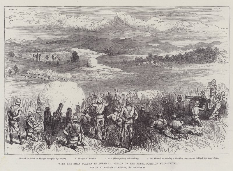 Con la columna Shan en Birmania, ataque a la posición rebelde en Nankon de Ernest Henry Griset