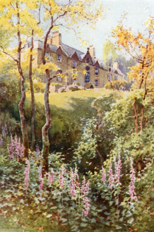Ashestiel: La primera casa de Scott en el país fronterizo (litografía en color) de Ernest William Haslehust