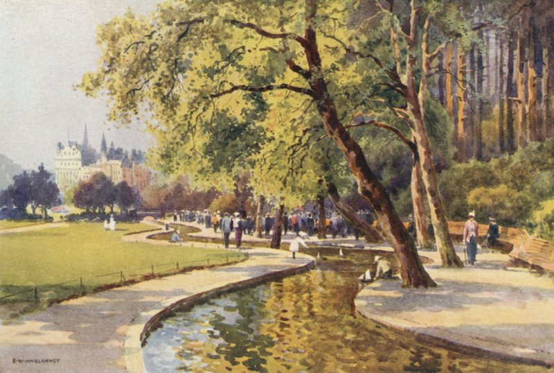 Bounemouth: El Rincón de los Niños, Jardines Bajos (litografía en color) de Ernest William Haslehust