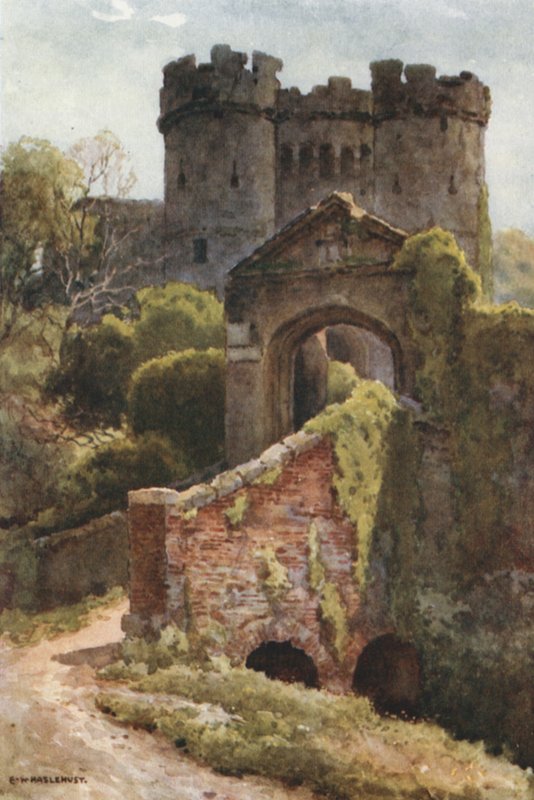 Castillo de Carisbrooke (litografía en color) de Ernest William Haslehust