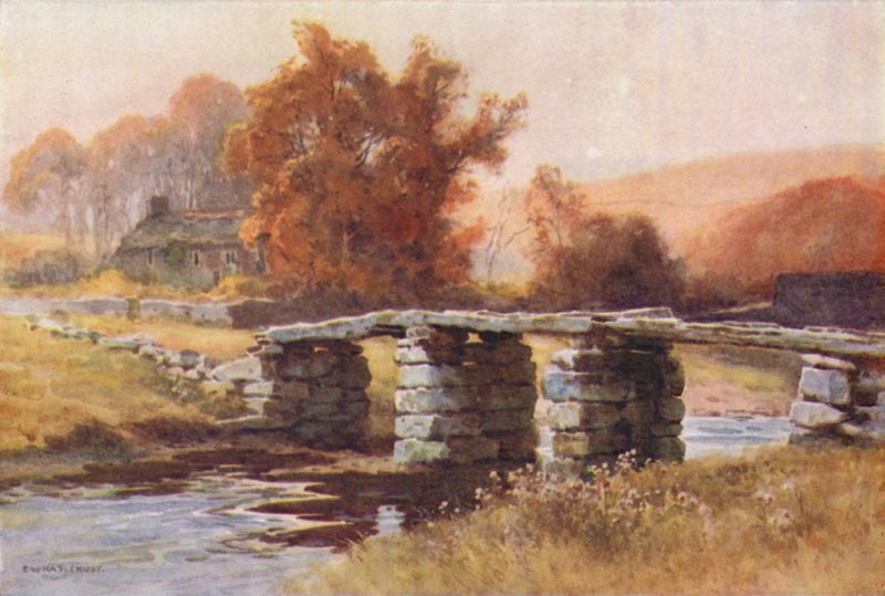 Puente Clapper, Postbridge (litografía en color) de Ernest William Haslehust