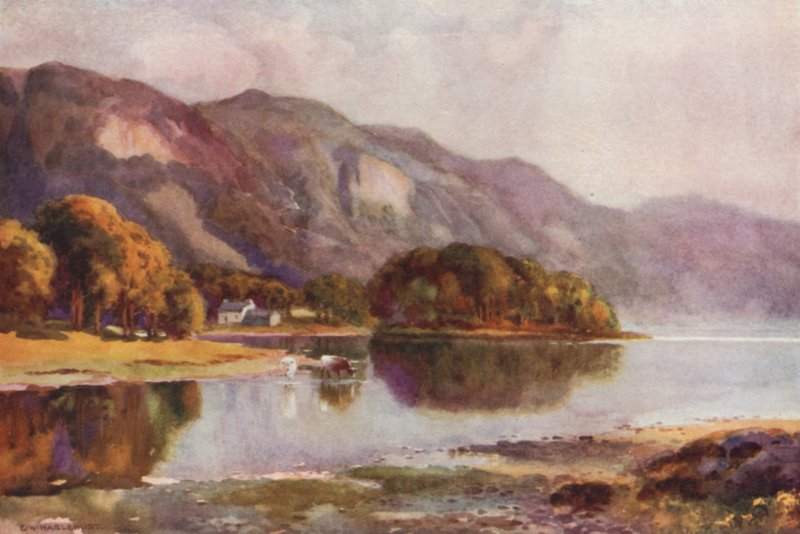 Derwentwater desde Friars Crag (litografía en color) de Ernest William Haslehust